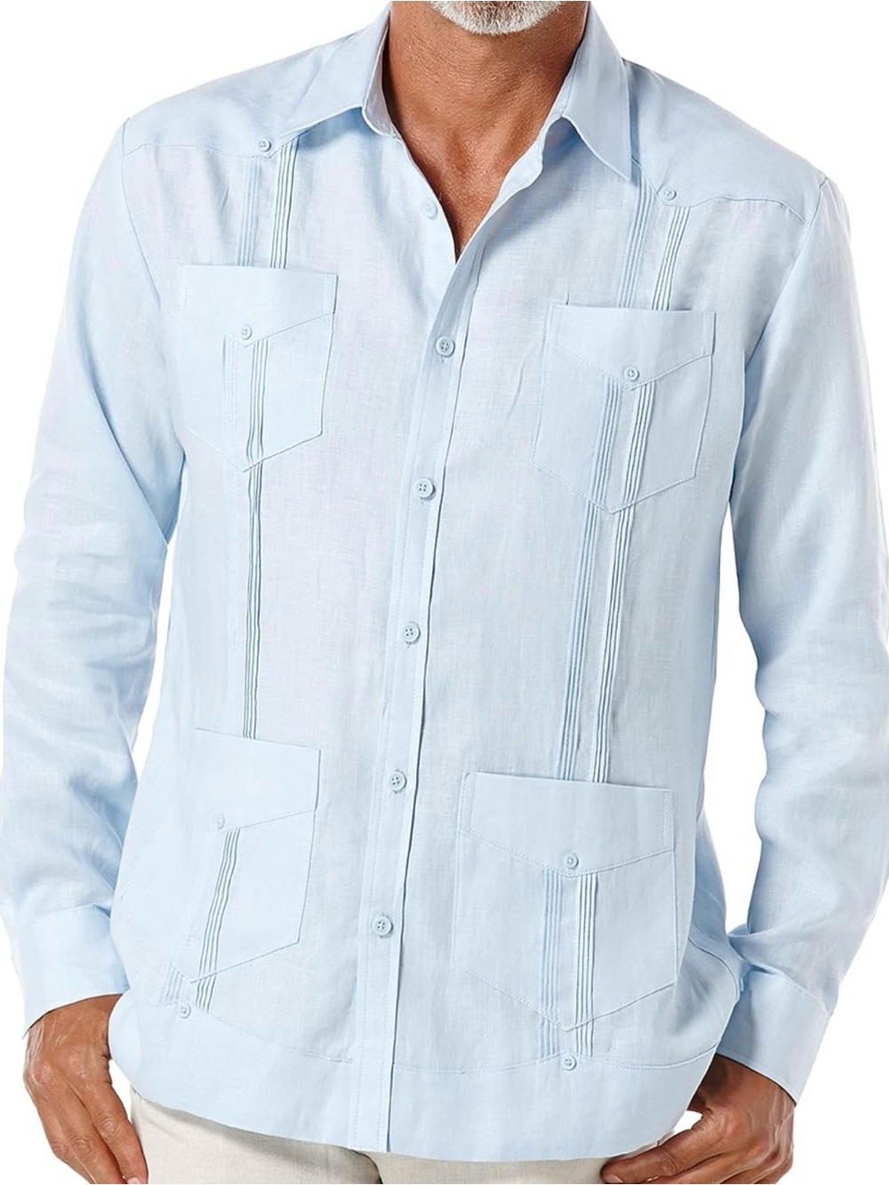 Cubavera Light Blue Guayabera Button-Down Shirt 2XLT